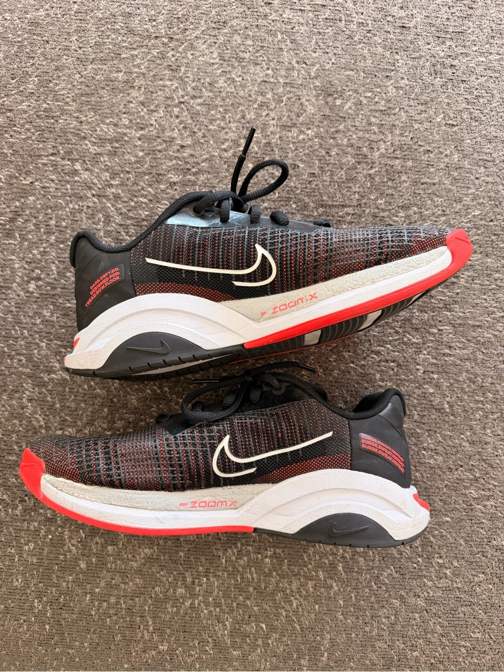 Nike Black and Red Running Shoes with White Swoosh